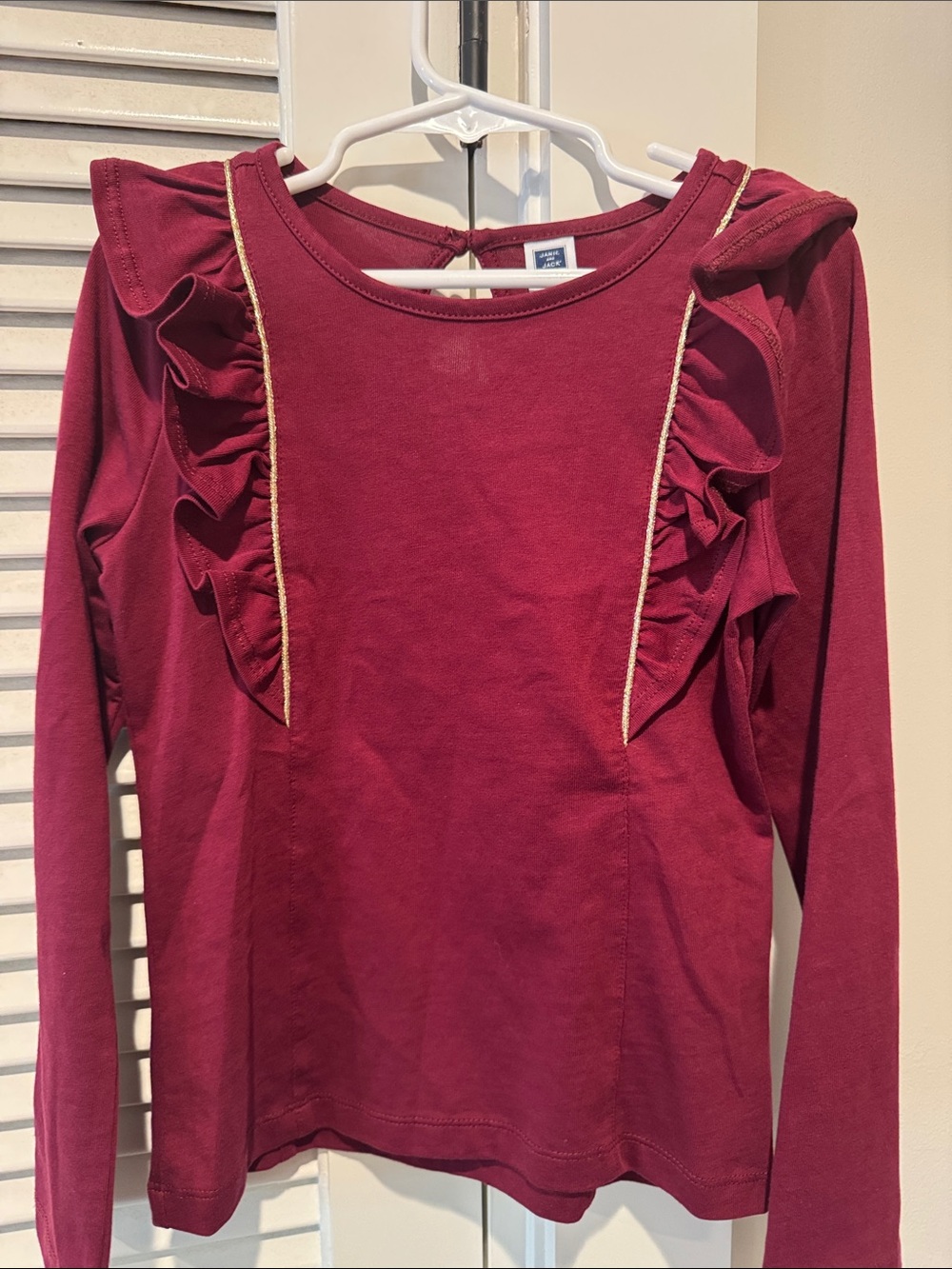 Janie and Jack Burgundy Long-Sleeve Ruffle Top with Gold Trim